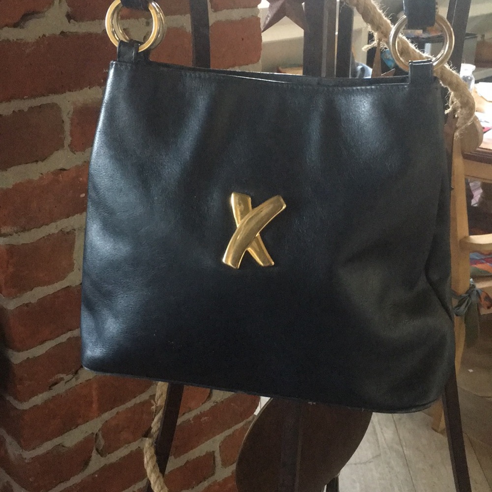 Paloma Picasso leather handbag. Navy.